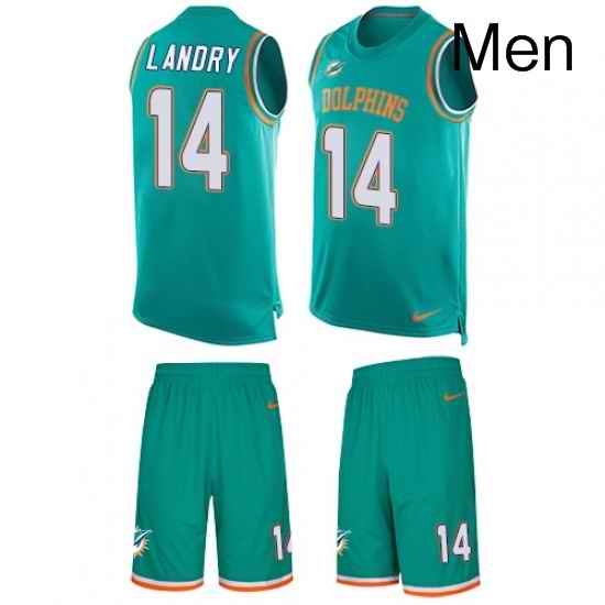 Mens Nike Miami Dolphins 14 Jarvis Landry Limited Aqua Green Tank Top Suit NFL Jersey